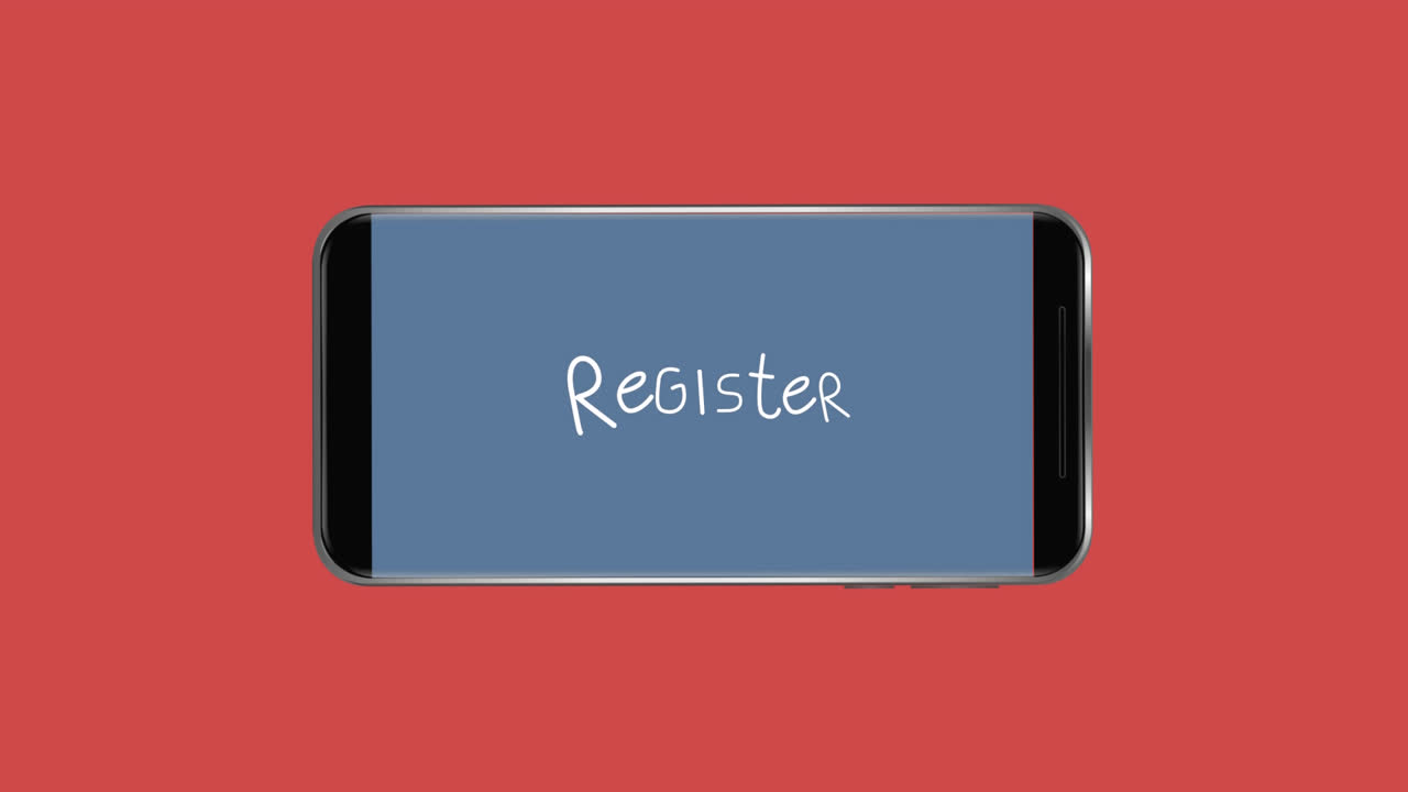 animación de palabras que parpadean en la pantalla de un teléfono inteligente sobre un fondo rojo