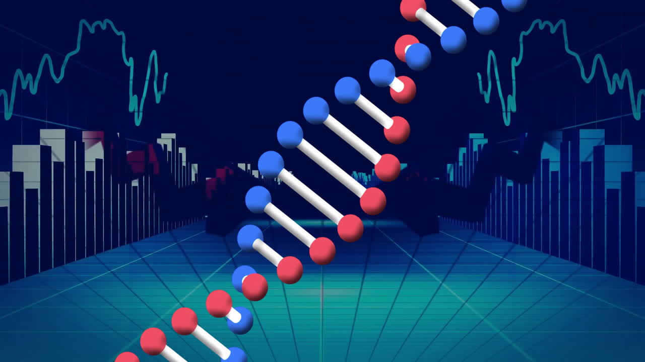 Scientific data processing with DNA strand and binary coding in animation style