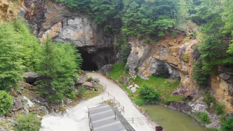 4k drone video of gemstone mine at emerald village near little switzerland, nc on summer day