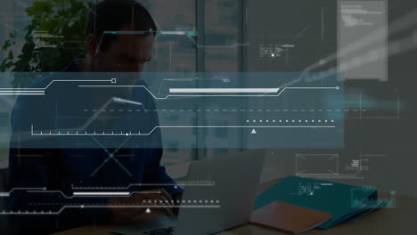animation of financial data processing over caucasian businessman in office
