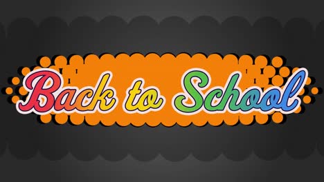 Digital-animation-video-of-back-to-school-text-on-orange-banner-against-grey-background