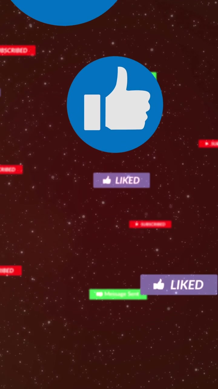 Animazione di icone di social media in caduta su sfondo scuro.