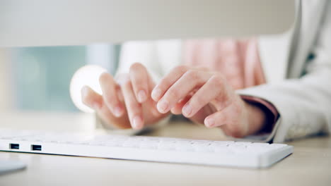 Keyboard,-hands-typing-and-professional-at-table