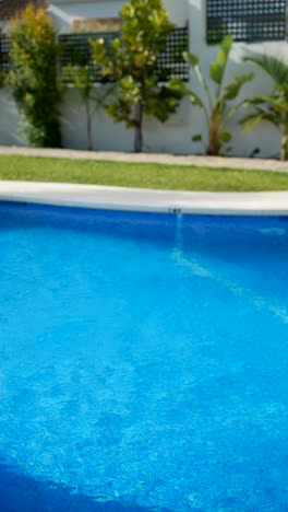 woman with vr headset by a pool