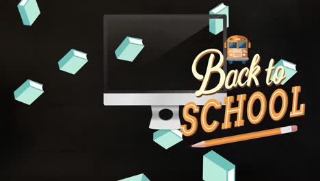 Animation-Von-Back-to-School-Texten-über-Schulartikel-Symbolen-Auf-Schwarzem-Hintergrund