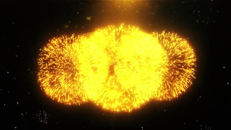 golden heart with love text and fireworks
