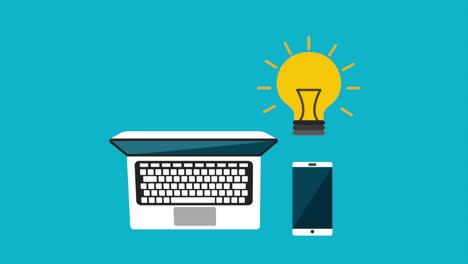 portátil y teléfono inteligente con idea de bombilla