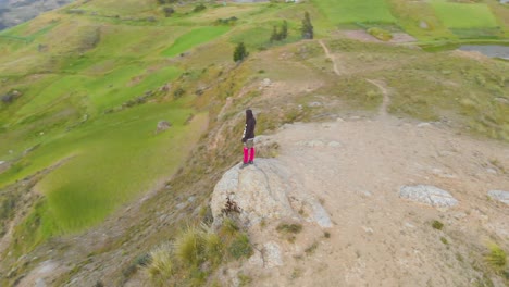 model male in awesome point view in the peruvian andes, wilcacocha lake.fly around