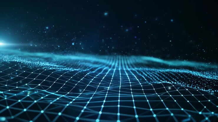 Griglia di Rete Digitale Astratta con Particelle Fluttuanti