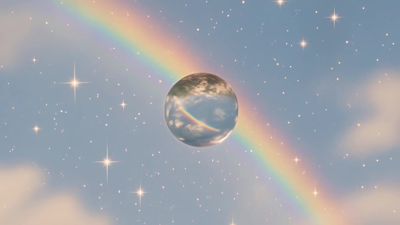 Crystal Sphere Reflecting a Rainbow in a Starry Sky
