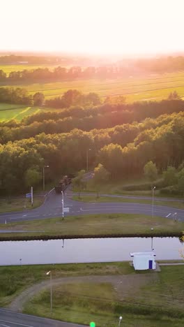 canal bridge and countryside landscape aerial view