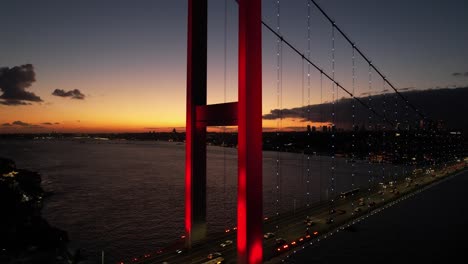 red bridge on the sunset istanbul bosphorus drone video uskudar turkey