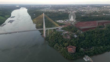 triple frontier border of argentina paraguay and brazil aerial drone view above junction between countries