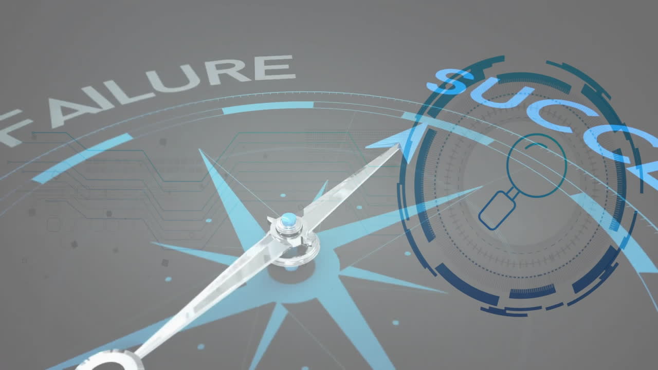 성공을 가리키는 나침반 바늘과 배경에 실패, 비즈니스 성공 개념