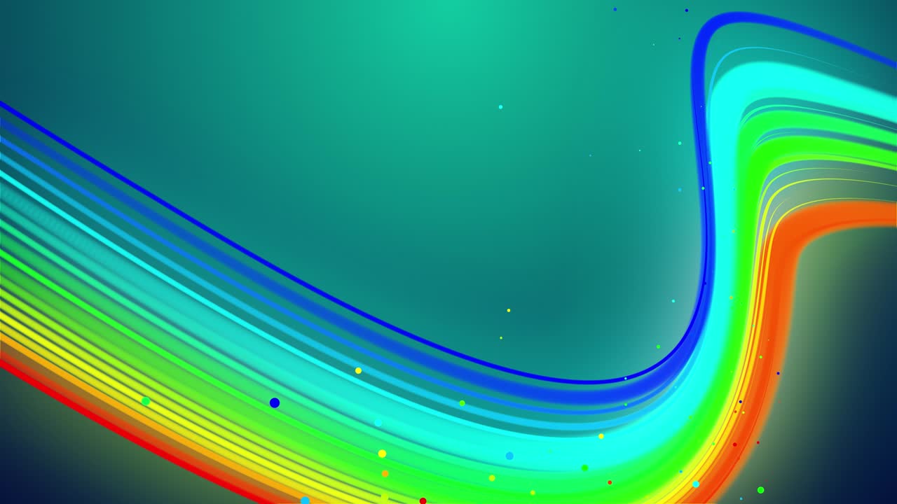 las líneas de brillo de color arco iris vuelan en el aire, oscilando suavemente y ondulando. el fondo creativo en bucle abstracto 3d como cinta de brillo flota en líquido con partículas. luma mate como canal alfa.