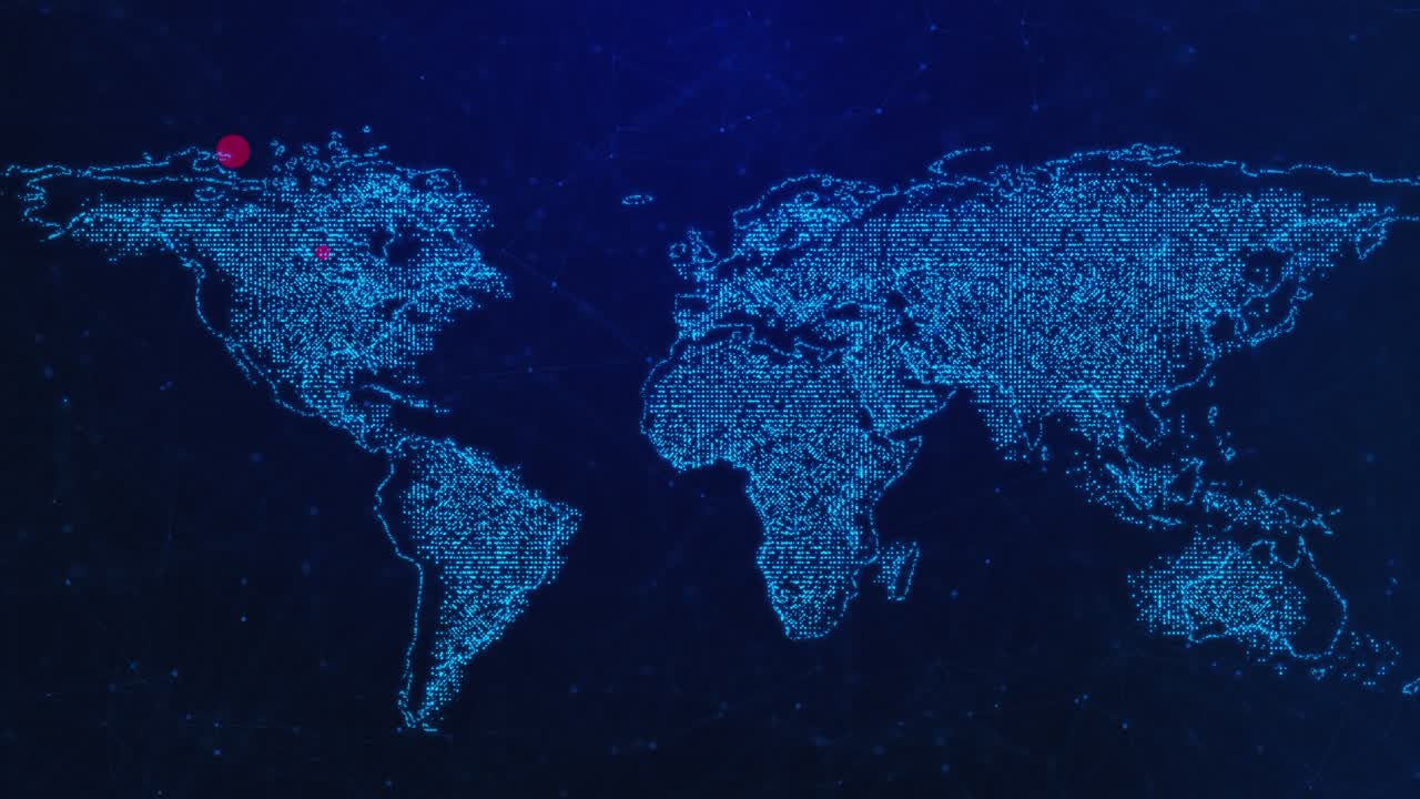 Blue digital map global connection scattered red dots for data visualization communication cyber