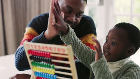 Black-family,-abacus-and-father-high-five-child