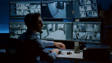 security professional monitoring surveillance feeds in a control room