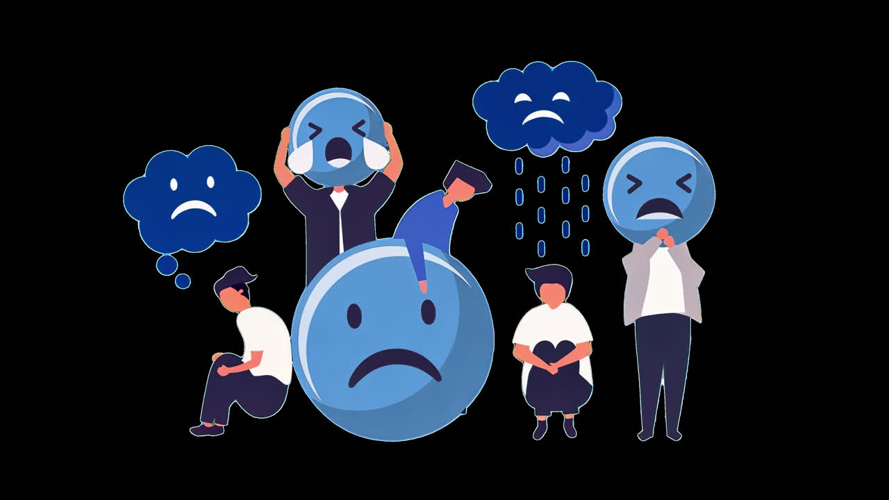 Emotional expression through sad illustrations animation isolated asset, transparent 4K video, alpha