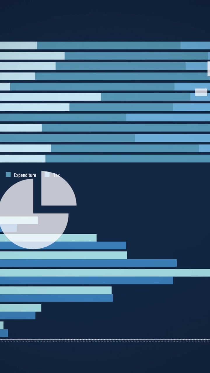 Animation of diverse graphs and financial data on navy background