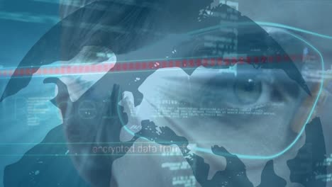 animación del procesamiento de datos sobre una mujer que usa un teléfono inteligente