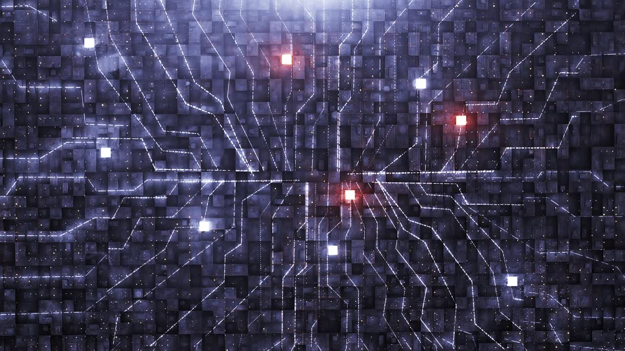 fondo digital con circuito de neón y cubo