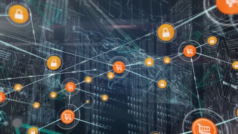 Animation-Des-Netzwerks-Von-Verbindungen-über-Die-Datenverarbeitung