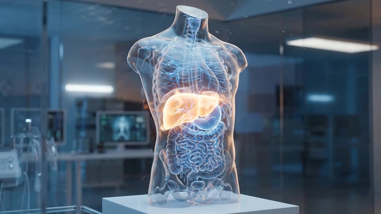 Holographic Human Liver Anatomy Model in Medical Laboratory