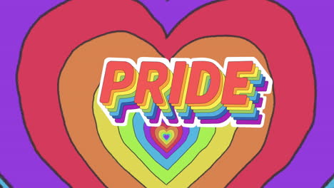 animación de texto de orgullo y corazones arco iris