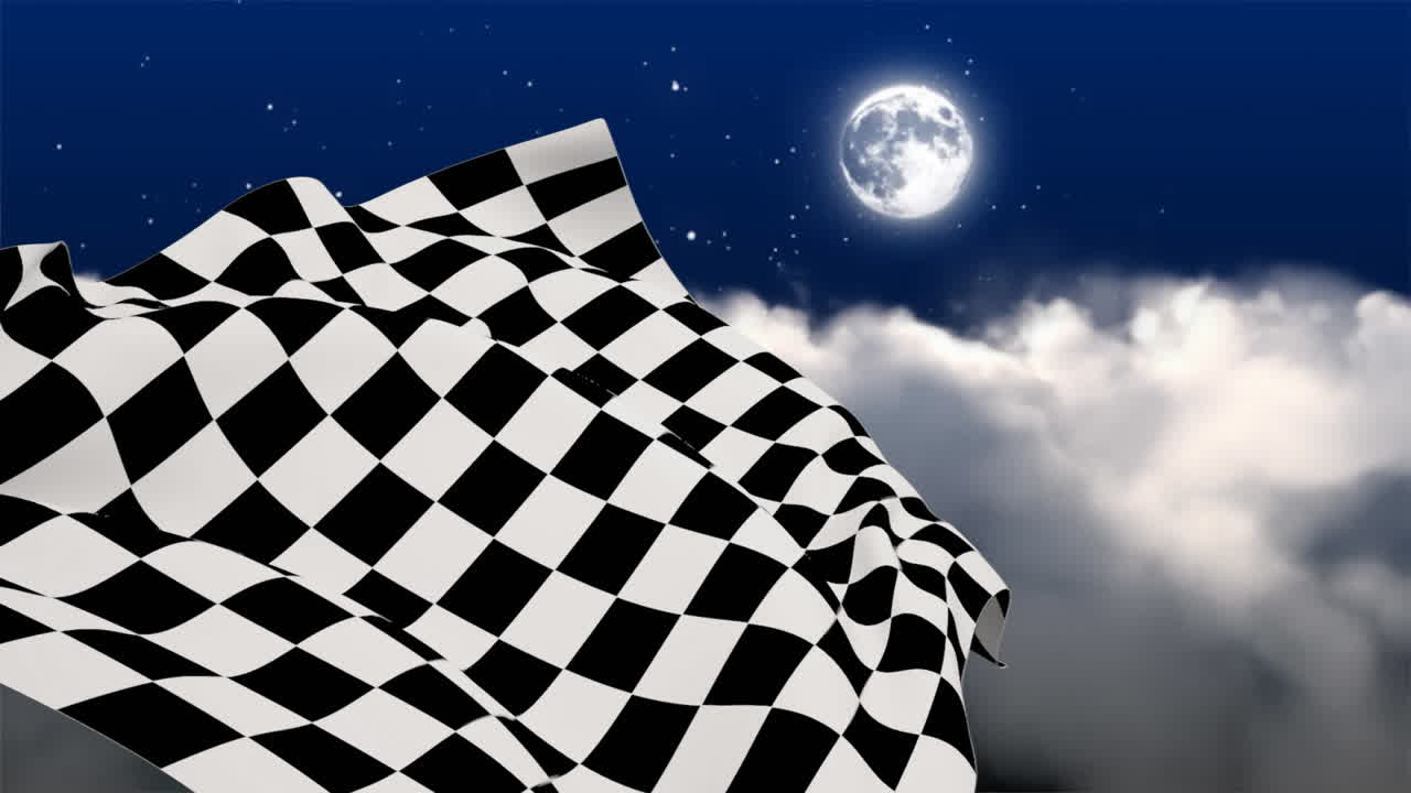 Checkered flag waving in starry night