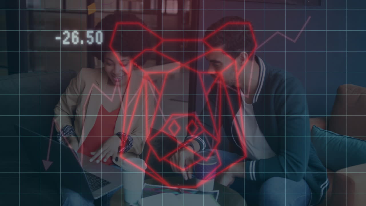 금융 데이터 처리의 애니메이션과 사무실에서 일하는 다양한 동료에 대한  아이콘