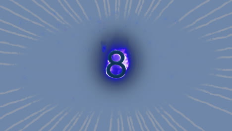 digital animation of blue flame effect over number eight against radial rays on blue background