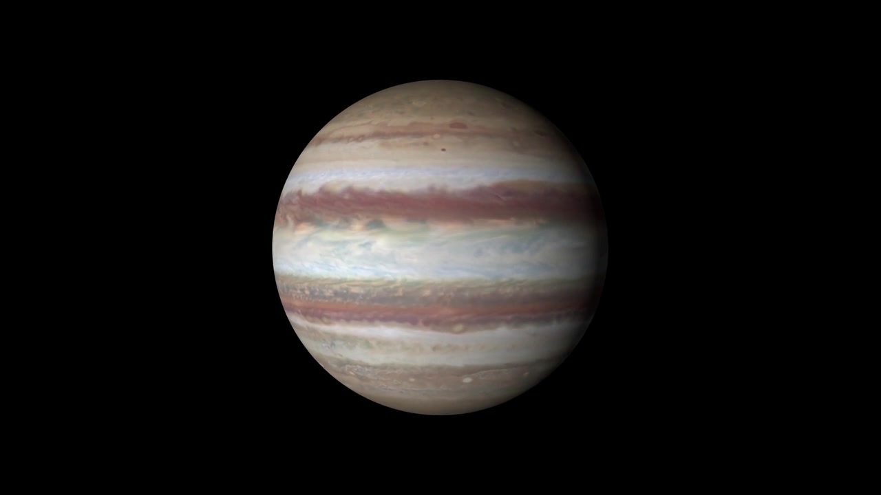 Planet Jupiter turning isolated on black background