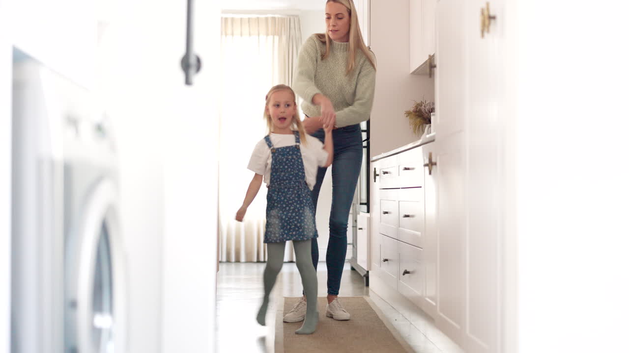 Love, dance and happy mother with girl