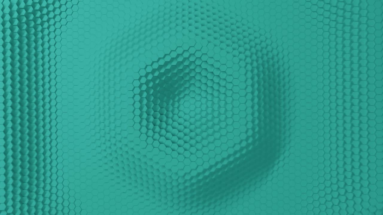 Abstract hexagon with offset effect. Animation of turquoise pure hex rings. Abstract background for a business presentation. Seamless loop of 4k 3d rendering.