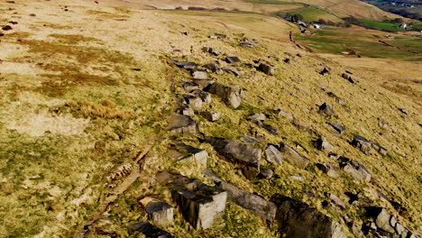 Aerial-landscape-view-at-Marsden-Moor,-Peak-District-National-Park,-UK