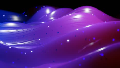 abstract 3d surface with beautiful waves, luminous sparkles and bright color gradient blue purple. waves run on very shiny, glossy surface with glow glitter. 4k looped animation