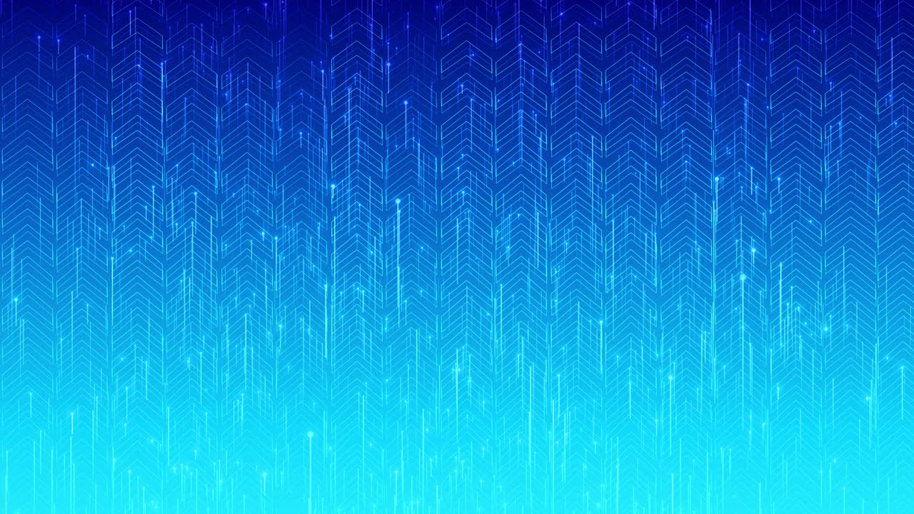 Animation shows rows of luminous digital arrows moving upward enhanced by light flares for progress