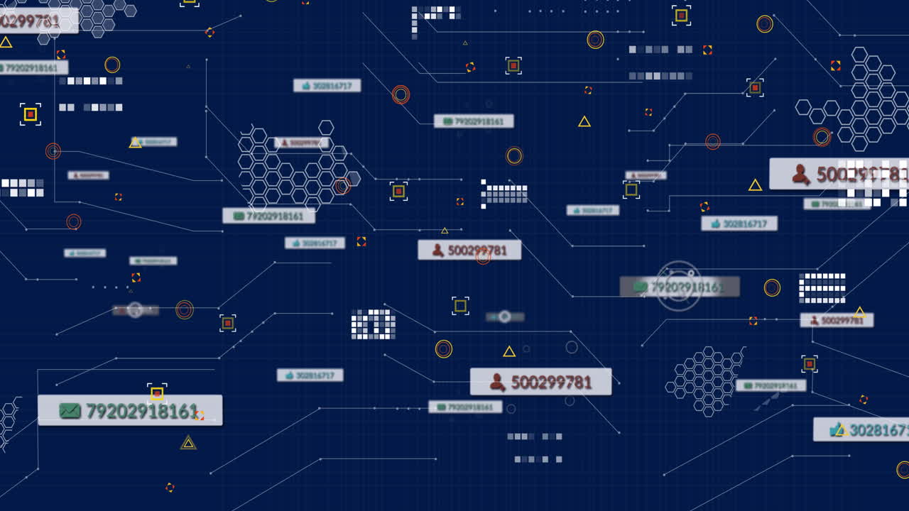 데이터 처리를 통해 숫자를 가진 소셜 미디어 아이콘의 애니메이션