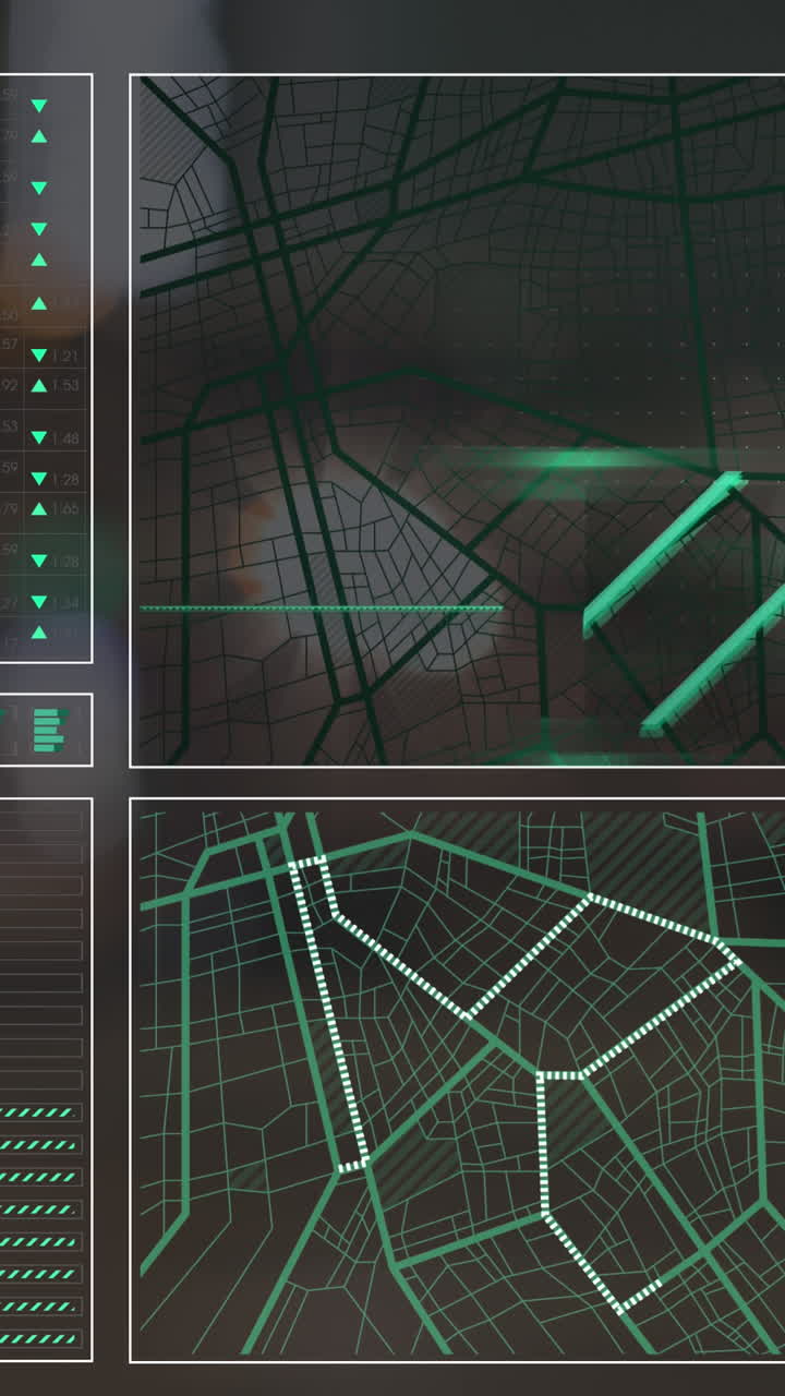 animación del procesamiento de datos y las conexiones sobre las luces de la ciudad