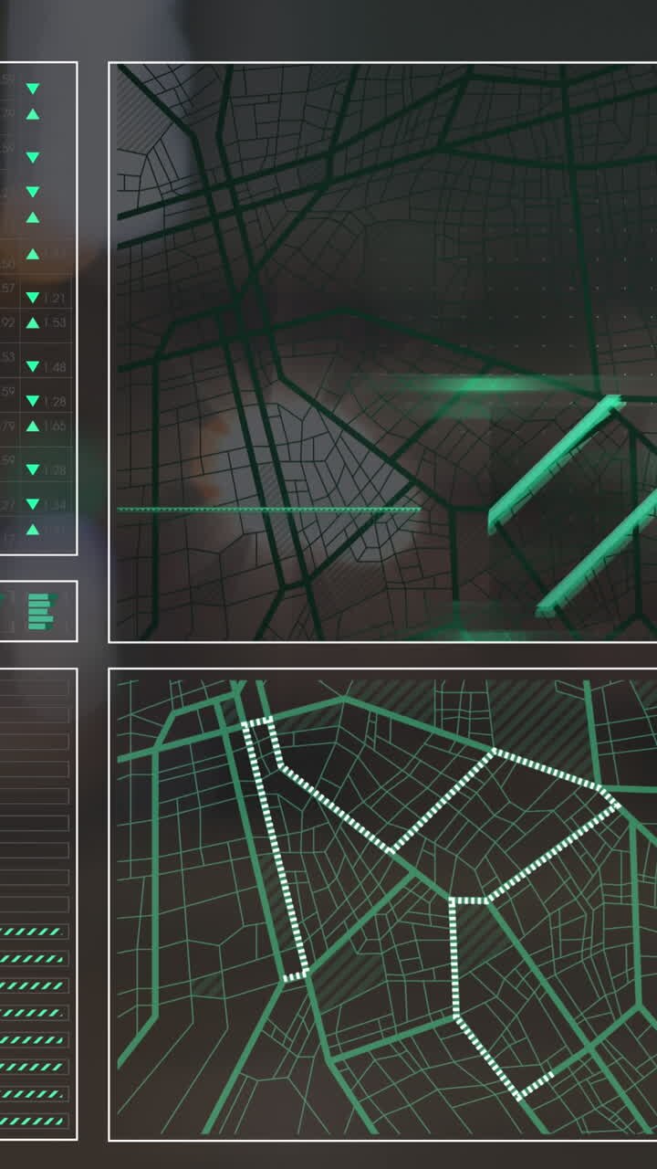 Animation of data processing and connections over city lights