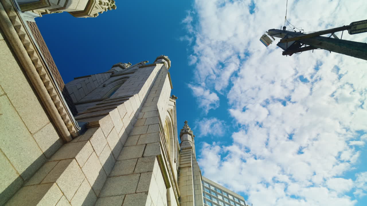 Panoramic view of the facade of Saint Mary0s Cathedral in Halifax, Nova Scotia, Canada.
