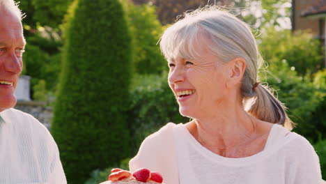 grandparents have afternoon tea with grandson and adult daughter