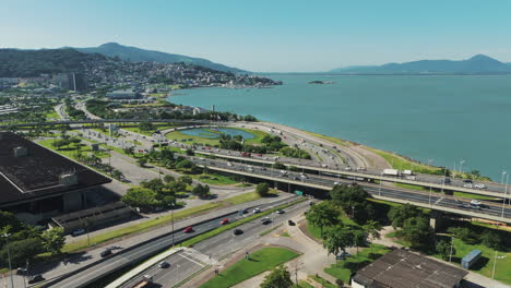 a typical day of heavy traffic at the entrance of florianópolis, santa catarina, brazil