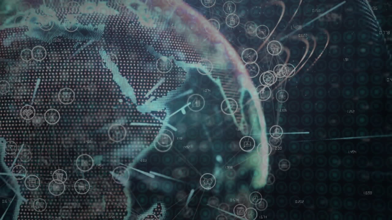 Digital globe with network connections and data processing animation overlay