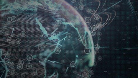 digital globe with network connections and data processing animation overlay