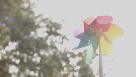 Colorful-paper-fan-on-wooden-stick-swirling