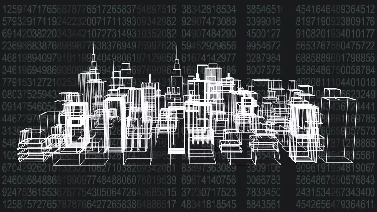 3D model of a city with tall buildings