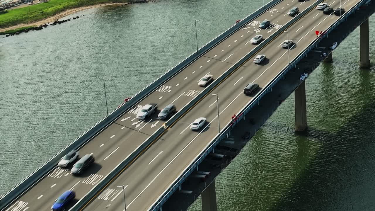 View of a busy highway in New York from a drone perspective