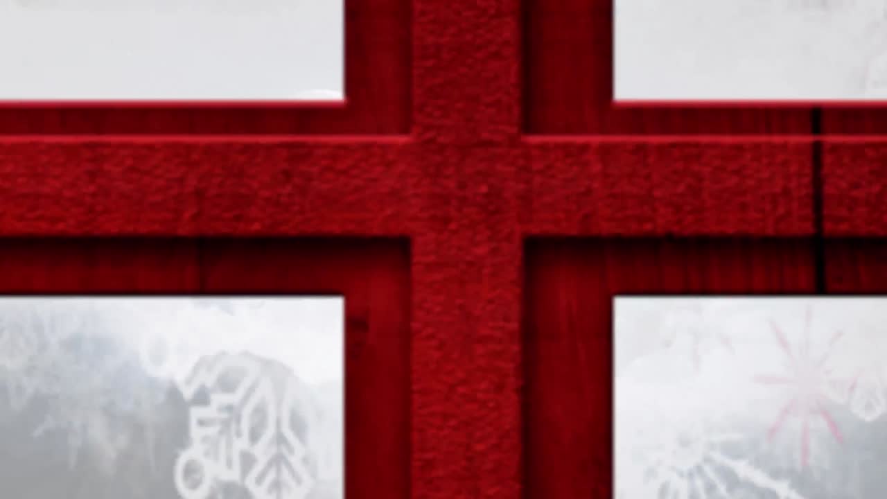 창문 을 통해 볼 수 있는 겨울 풍경 과 산타 슬레이 의 애니메이션